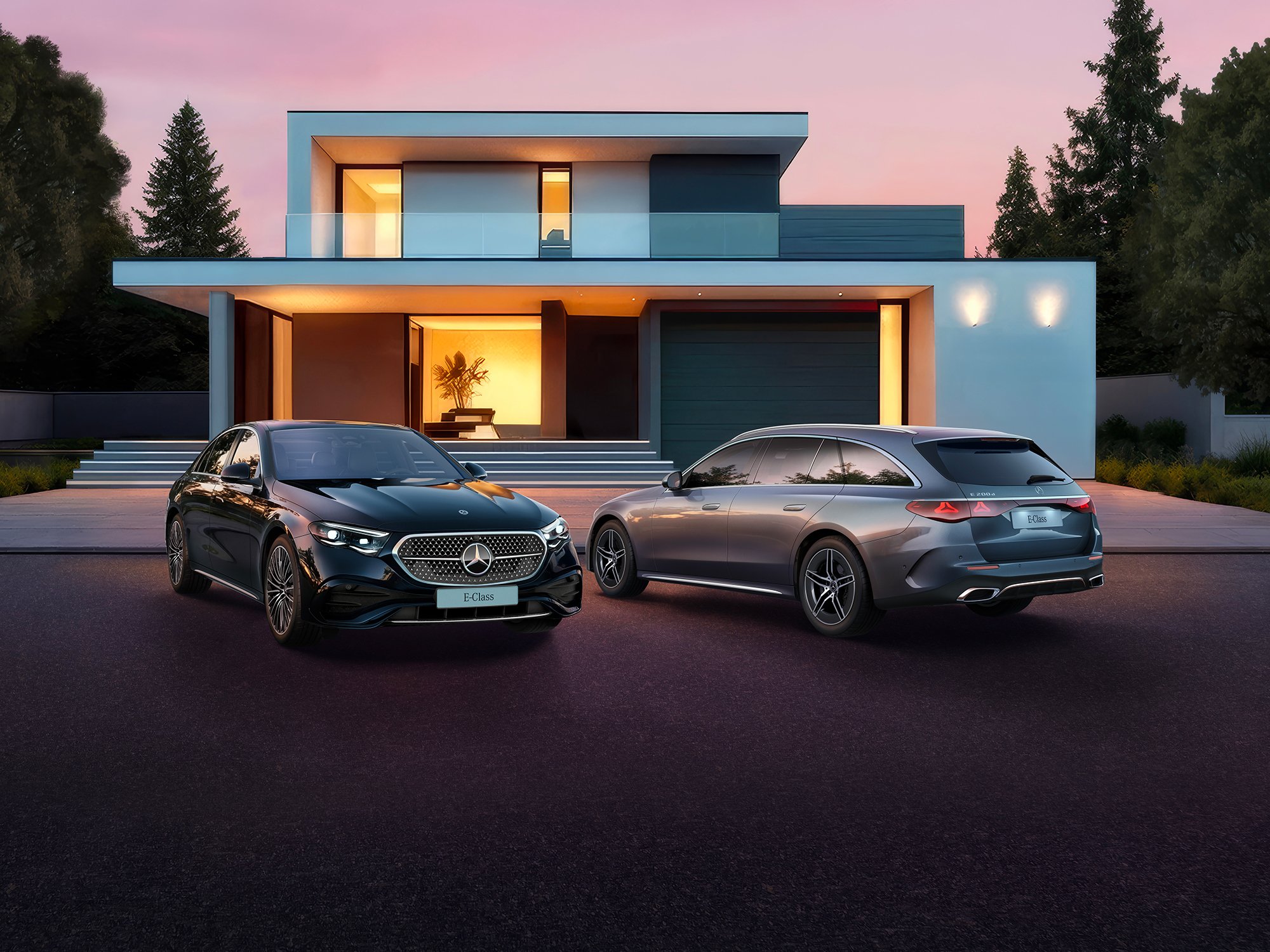 Classe E Berlina e Classe E SW davanti a una villa
